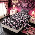 thumbnail image 2 of Meiyoeat Chic Bow Cherry Blossom Twin Sheet Sets for Women Girls, Black Pink Princess Style Bedding, 3-Piece, 2 of 5