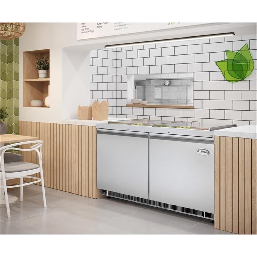 Pemberly Row 60" Commercial Refrigerated Prep Station Cold Table Refrigerator