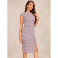 thumbnail image 2 of DARING DIVA Cap Sleeve Front Side Split Elegant Tweed Dress XS Pink, 2 of 6