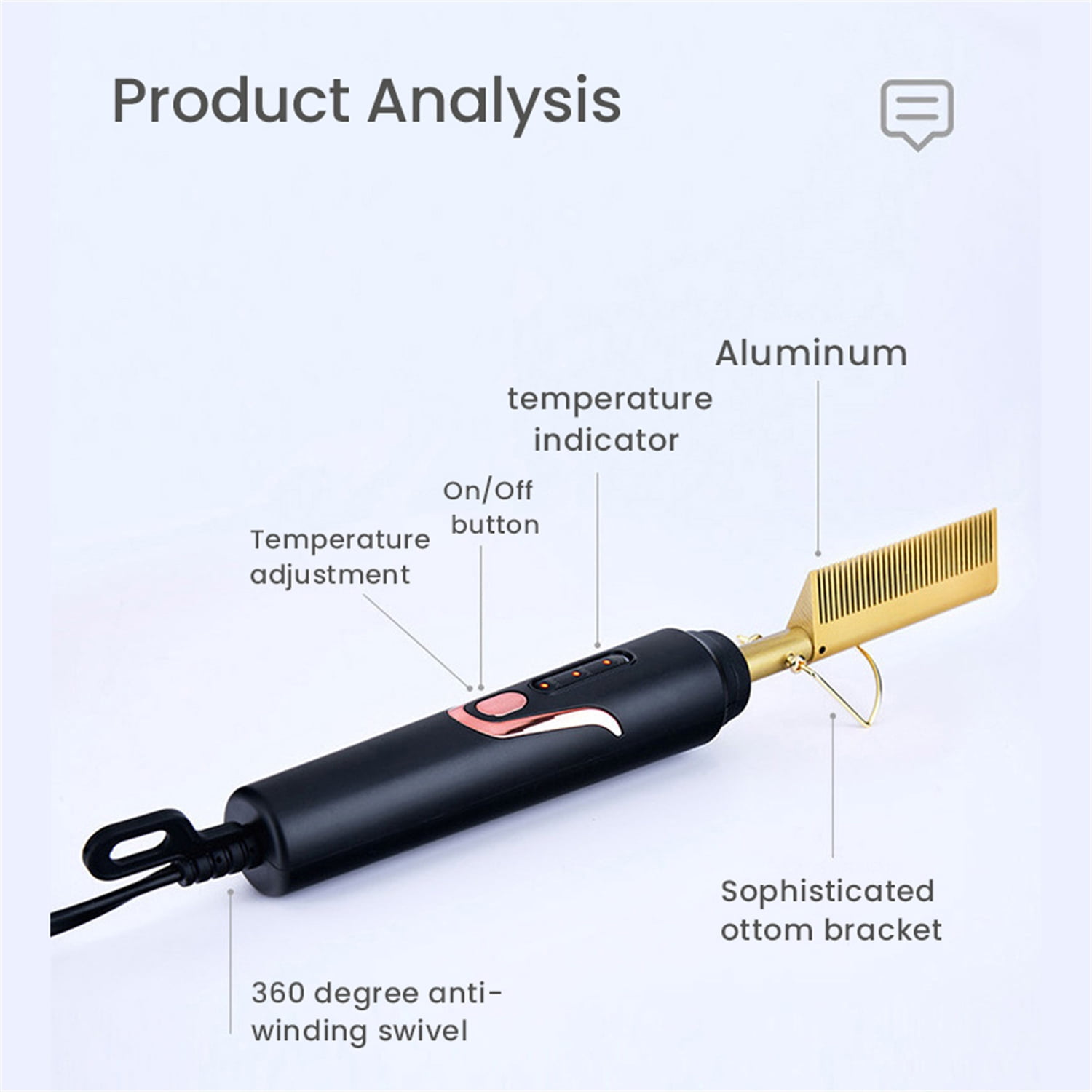 Electric Hot Comb, Hair Straightener Comb, Ceramic Pressing Comb for Black Hair Wigs with Anti-Scald Case, Dual Voltage and 60 Min Auto Shut-Off