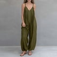 thumbnail image 2 of VBVC Women's Cotton-Linen Spaghetti Strap Jumpsuit,Adjustable Zipped Overall For Women,Ladies Summer Vacation Baggy Long Rompers with Pockets,Army Green,S-2XL, 2 of 6