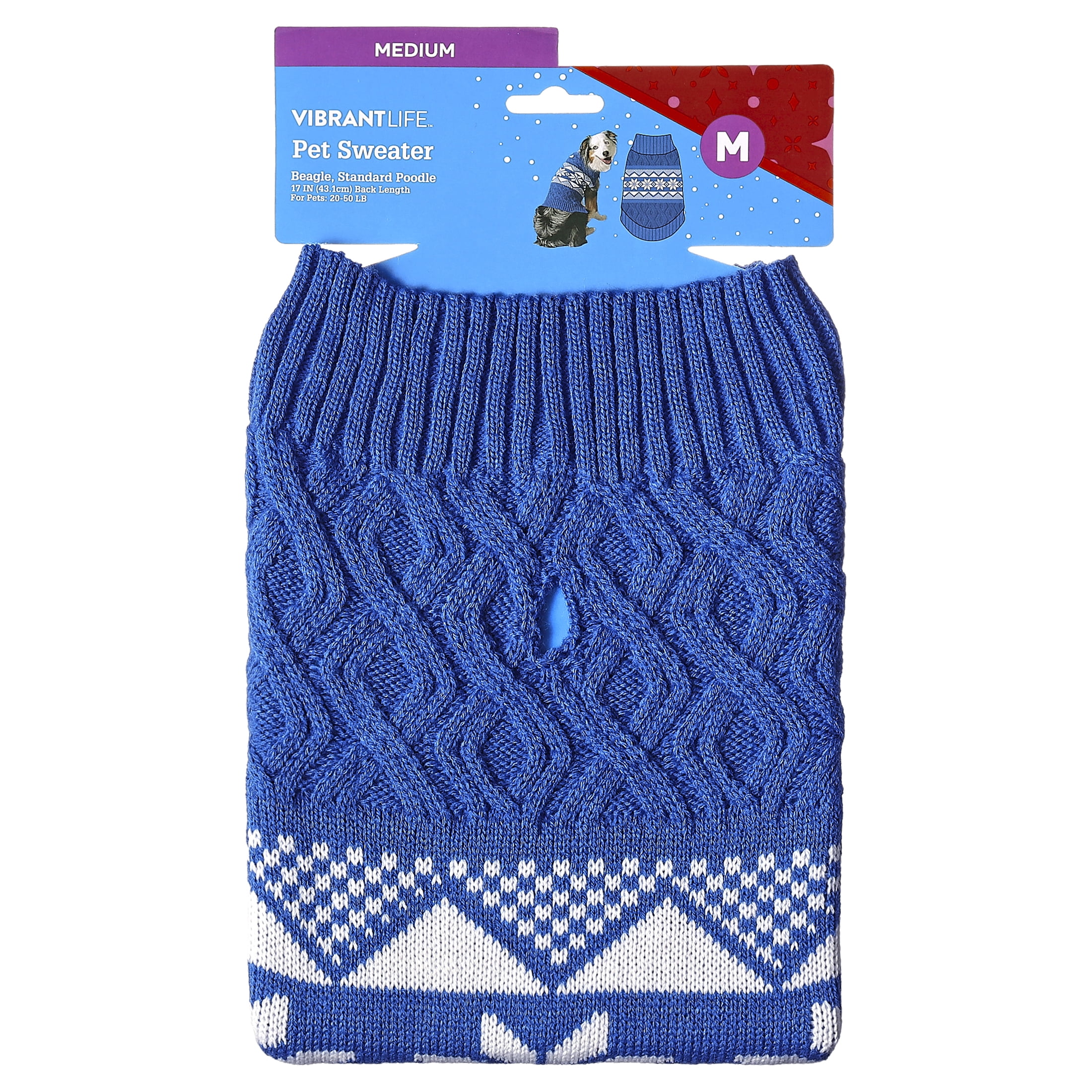 Vibrant Life Holiday Pet Sweater for Dogs, Snowflakes, Blue, Medium