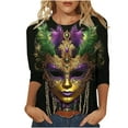 thumbnail image 2 of Cadancy Mardi Gras Shirts for Women Plus Size 3/4 Sleeve Pullover Holiday Tunic Tops Crewneck Trendy Mask Print Rave Party Carnival Tees Outfits, 2 of 5