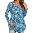 thumbnail image 6 of Womens Tunic Tops Casual Loose Fit Floral Fall Blouses Blue, 6 of 8
