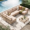 thumbnail image 2 of YODOLLA 7-Piece Patio Furniture Set with Tea Table, Rattan Wicker Outdoor Sectional Furniture Sofa Conversation Set, Brown Rattan& Beige Cushions, 2 of 8