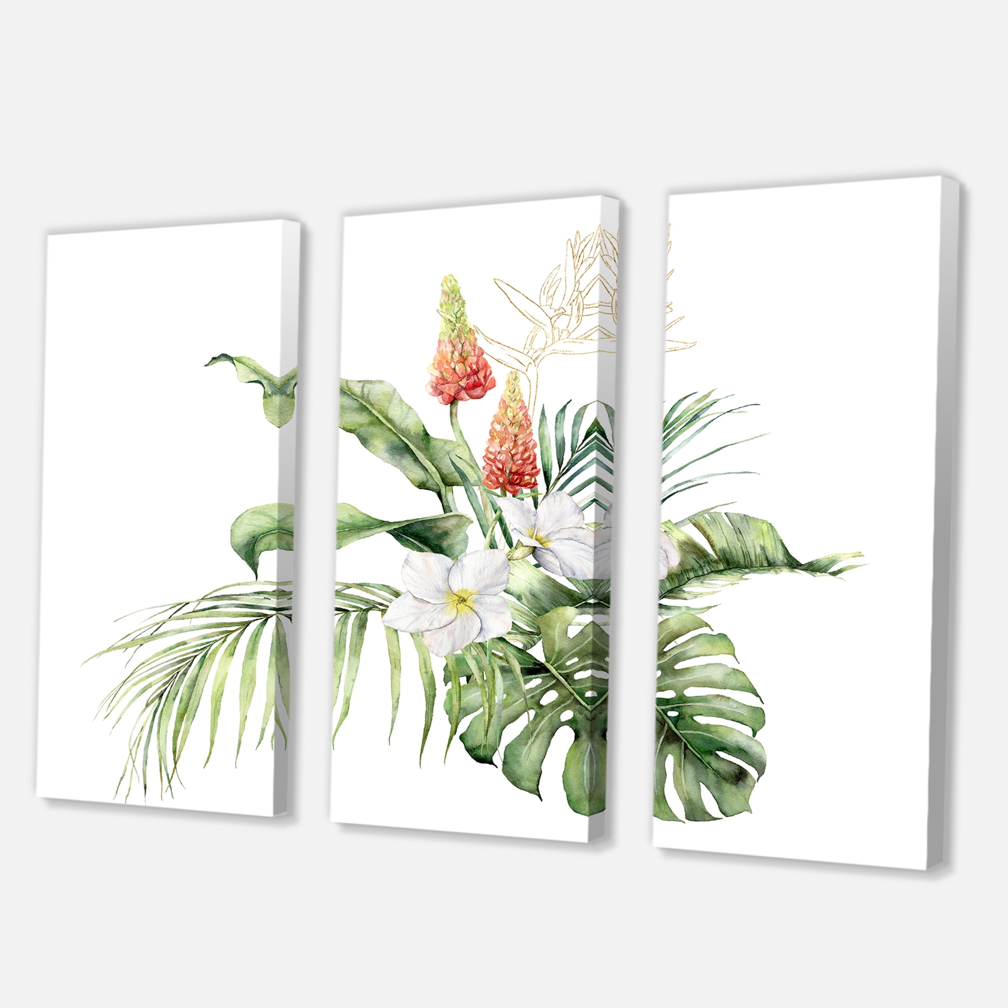 Designart ' Tropical Bouquet With Plumeria Lupine Palm Leaves ' Traditional Canvas Wall Art Print