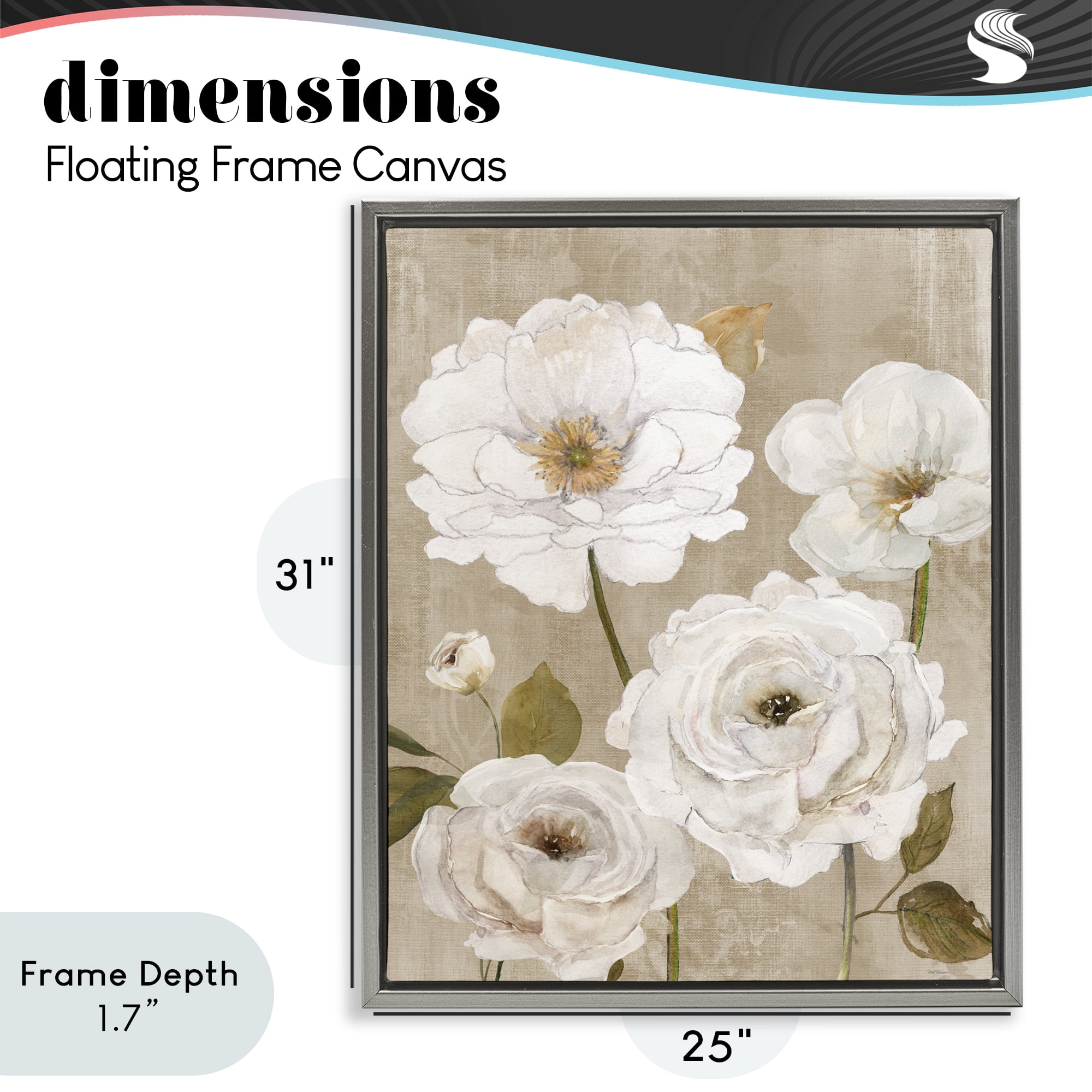 Stupell Industries Rustic Blooms in White Gray Framed Floater Canvas Wall Art, design by Carol Robinson