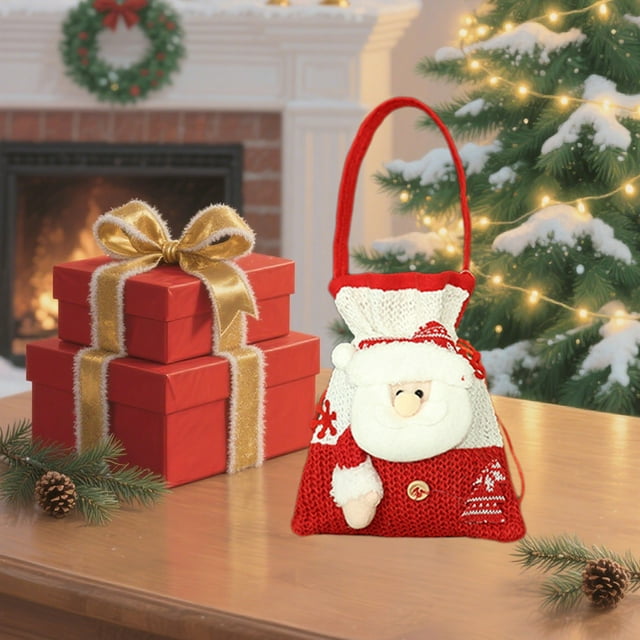 QIPOPIQ 3D Xmas Gift & Party Favor Bags Drawstring Handle Xmas Treat Pouch