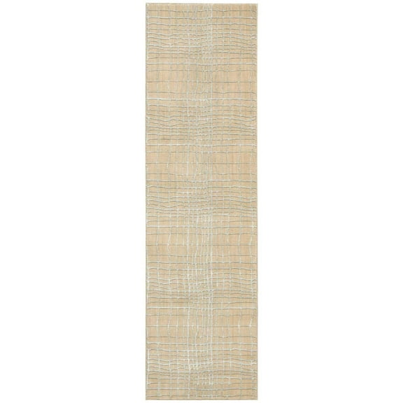 Nourison Nepal Area Rug Beige 2'3" x 8' Runner Latex Free Silk, Wool 8' Runner Runner, Indoor Grey Runner, Rectangle