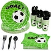 144-Piece Soccer Themed Birthday Party Supplies, Bundle Includes Paper Plates, Napkins, Cups, and Plastic Cutlery for Sports Themed Party Decorations (Serves 24)