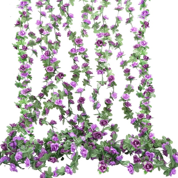 5 Pcs 39.4 Ft Purple Flower Garland, Duslogis Artificial Rose Floral Vines Fake Hanging Spring Flower Garland for Wall Backdrop Wedding Arch Tea Party Door Mantle Decoration (Purple)