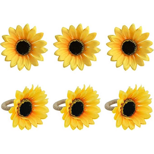 Juego de 6 servilleteros (girasol), servilletero hecho a mano para bodas, cenas, banquetes, servicio campestre para Navidad, Acción de Gracias, cumpleaños