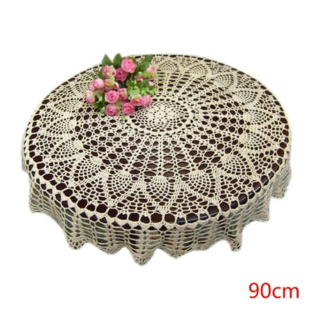 

TureClos Lace Tablecloth White/Beige Dinner Table Hollow Design Round Shape Mat Home Restaurant Table Cover
