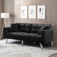 thumbnail image 7 of Velvet Futon Sofa Bed with 2 Pillows, Convertible Sofa Bed with Square Arms, Accent Loveseat Sofa with Adjustable Backrest, Upholstered Couch for Living Room Bedroom Small Spaces, Black, 7 of 7