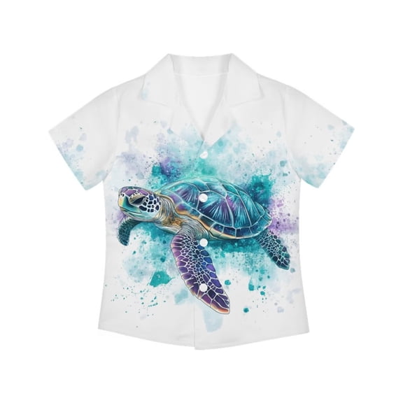 Garronmavis Sea Turtle Shirts for Boys Girls 3T-4T Button Down Hawaiian Shirt Short Sleeve Casual Beach Vacation Clothes Lightweight Breathable Summer Tops School Daily Wear