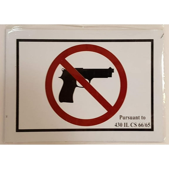Illinois Firearms Prohibited Sign ( WHITE Aluminum Sign 5x7 )