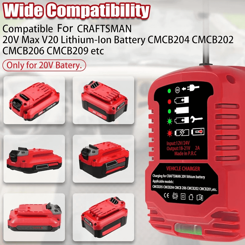 US plug Charger For Crafts*man 20V Li-ion Battery CMCB204 CMCB202 CMCB201 CMCB209 Portable Mini Fast Charger with LED Indicator