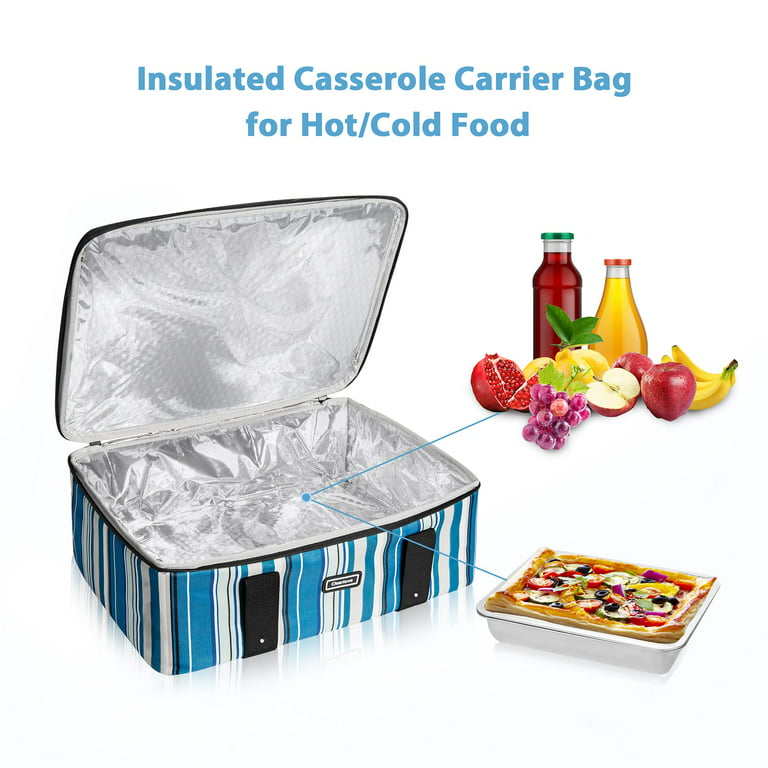 Insulated Casserole Carrier Thermal Lunch Bag for Hot/Cold Food - Blue Stripes