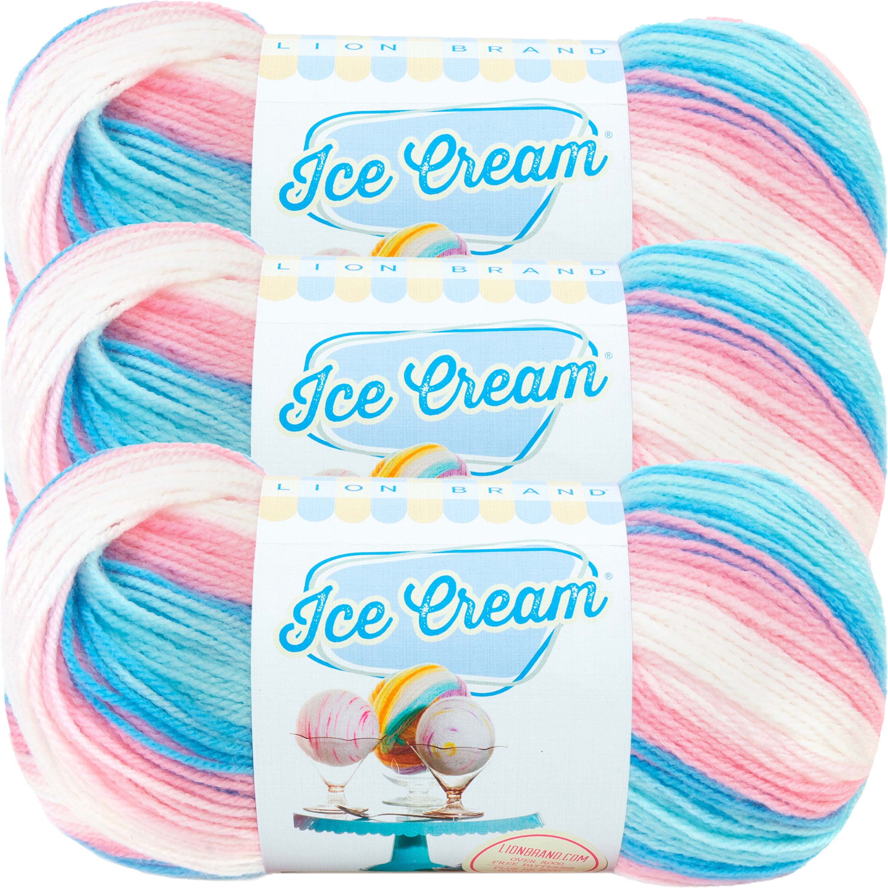 Multipack of 3 Lion Brand Ice Cream YarnCake Batter