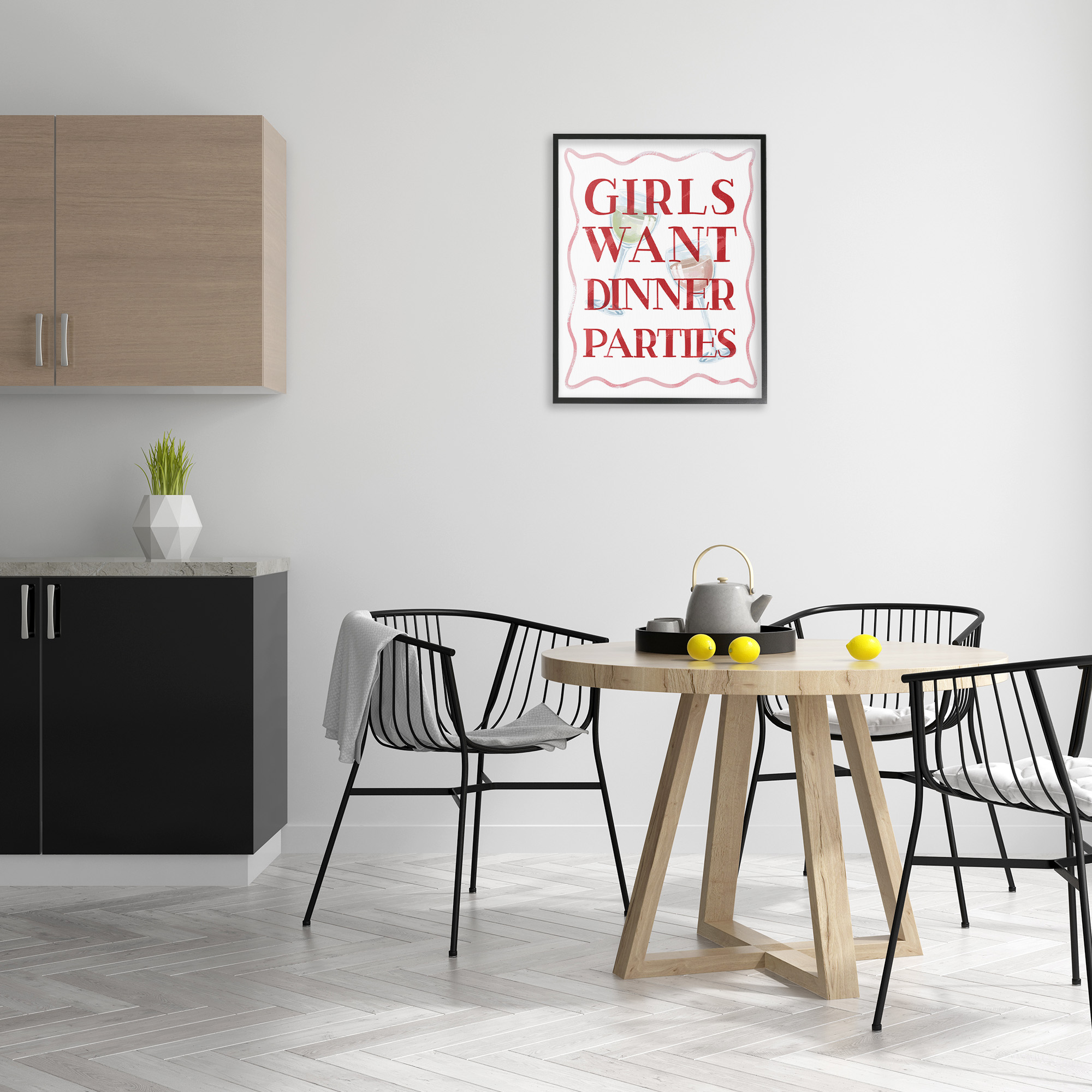 Stupell Industries Girls Want Dinner Parties Food & Beverage Painting Black Framed Art Print Wall Art, 24 x 30