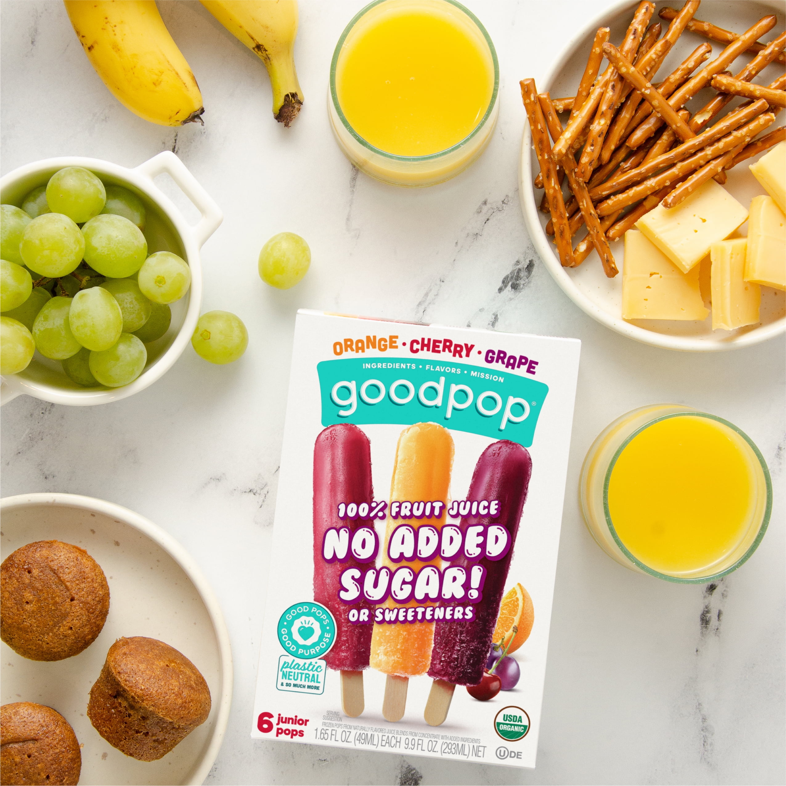 GoodPop Organic Junior Pops Orange Cherry Grape Pack, 100% Juice Ice Pops, 6 ct