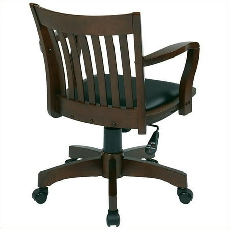 Deluxe Wood Bankers Chair With Vinyl Padded Seat In Espresso And Black Canada Deluxe Wood Bankers Chair With Vinyl, Wood Bankers Chair With Padded Seat