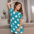 thumbnail image 3 of Honeii Sky Blue And White Polka Dot Print Women's Loose Short Sleeve Nightgown, Soft Cotton Sleepwear, Comfy Loose Fit Pajama Dress for Sleep and Lounge, 3 of 6