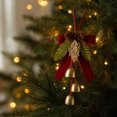 thumbnail image 1 of MTBLYS Adorno colgante navideño con lazo y campanas - Lazo de terciopelo con cascabeles, piña y diseño de hoja para árbol de Navidad, pared, puerta, hogar, sala de estar, comedor, dormitorio., 1 of 7
