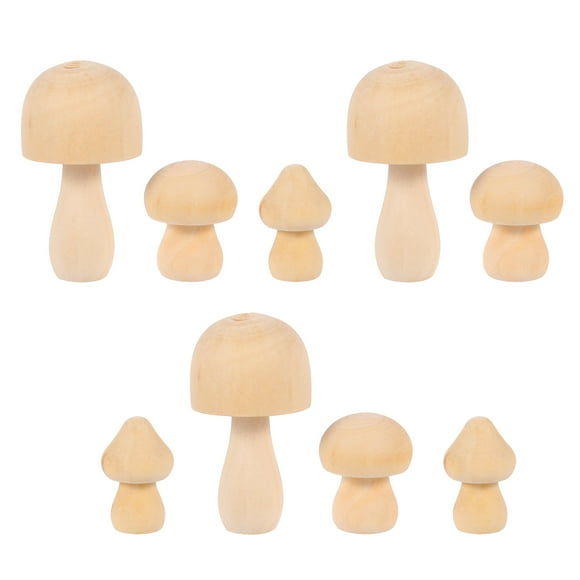 9 Pcs Natural Mushroom-shaped Wood Unfinished Wooden Toys for Children Graffiti