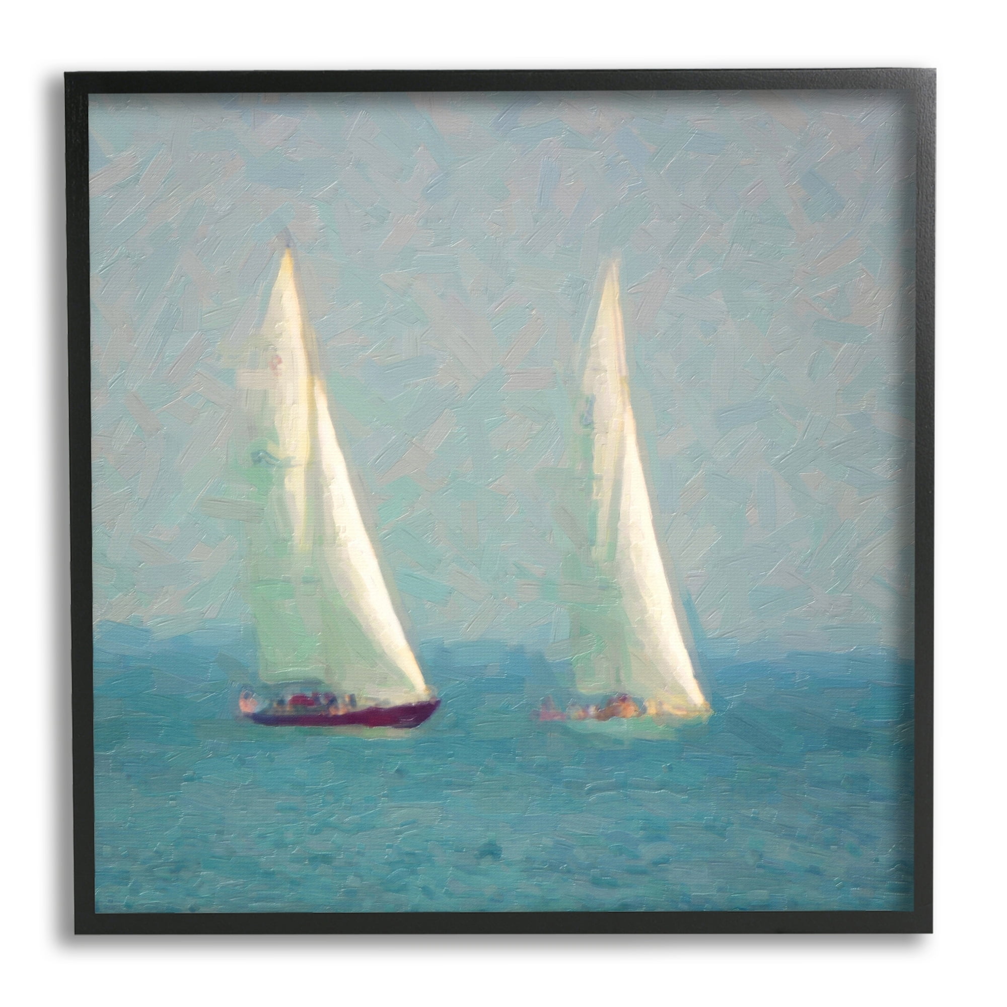 Stupell Industries Two Sailboats Floating Foggy Ocean Weather Painting Painting Black Framed Art Print Wall Art, Design by Graffitee Studios