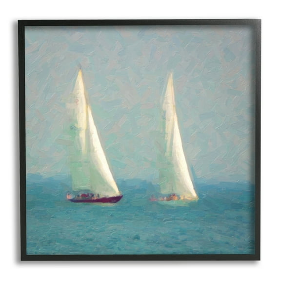 Stupell Industries Two Sailboats Floating Foggy Ocean Weather Painting Painting Black Framed Art Print Wall Art, Design by Graffitee Studios