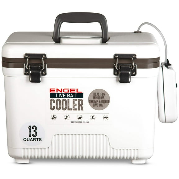 ENGEL 13 Qt Live Bait Cooler with 2-Speed Portable Aerator Pump - White