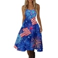 thumbnail image 2 of HAJWOH Women 4th of July Dresses 50s 60s Vintage Sleeveless Star and Stripe Print Cocktail Swing Dress Retro Patchwork Midi Evening Dress Royal Blue XL, 2 of 4