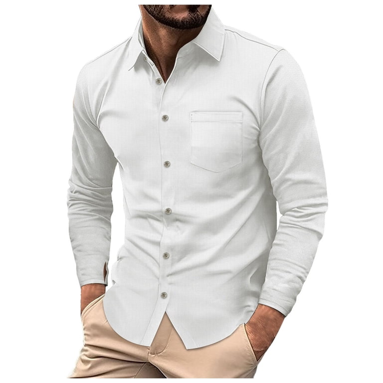 COOFANDY Men's Dress Shirt Long Sleeve – Stretch, Wrinkle-Resistant, Business Casual Button Down, White, X-Large