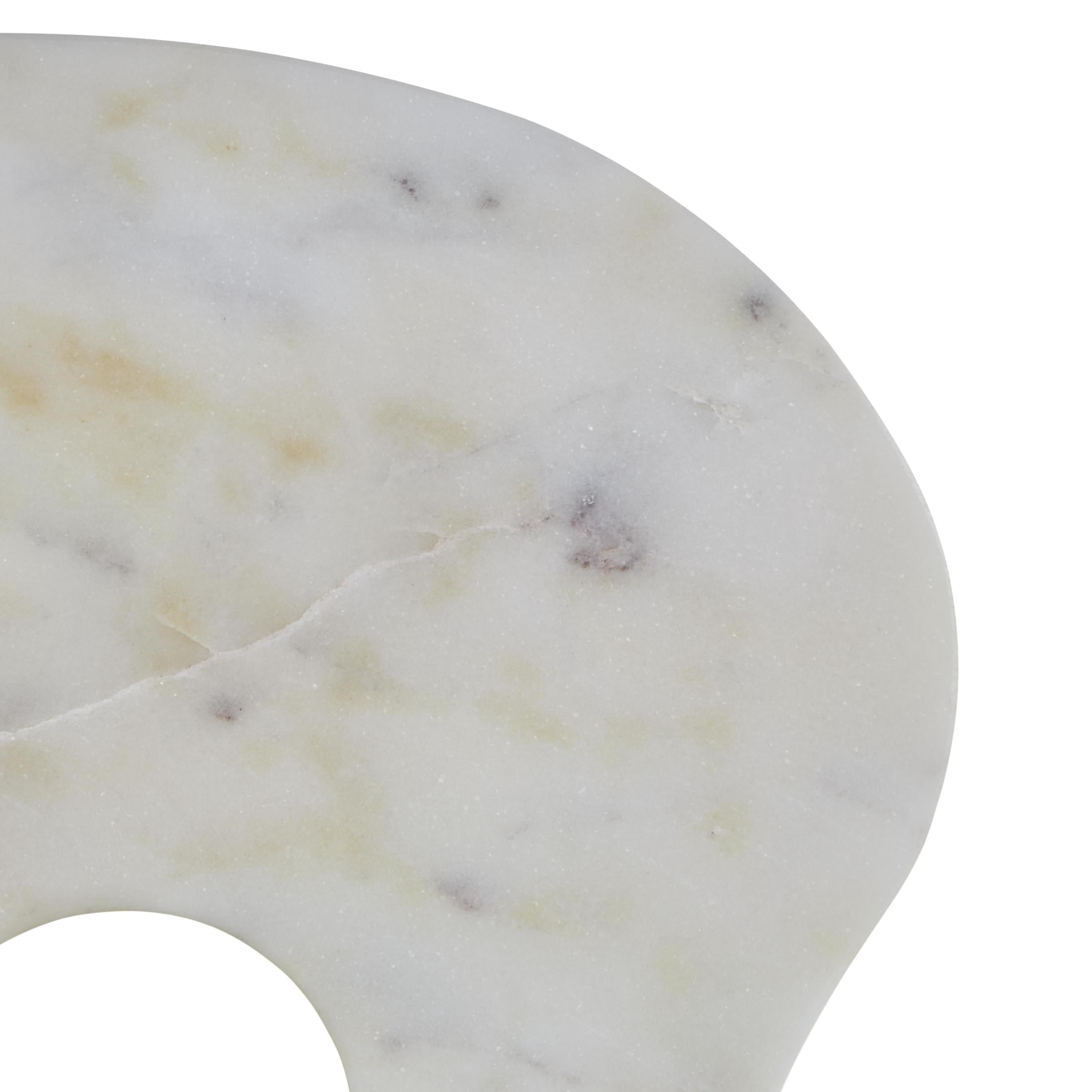 8", 7"W White Marble Rounded Abstract Elephant Sculpture with Gray Marble Veins and Cutouts, by DecMode (2 Count)