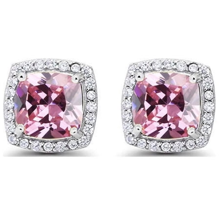 14k White Gold 4 Ct Princess Cut Pink Sapphire Earrings Women Plated by Paris Jewelry
