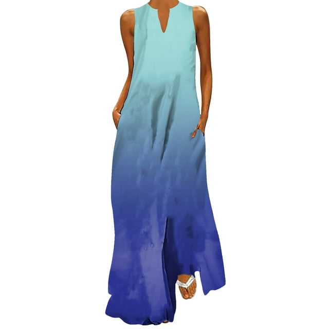 B91xZ Robes pour Femmes 2024 Robe Décontractée Col Rond Sans Manches Robe Pull avec Poches, Bleu m