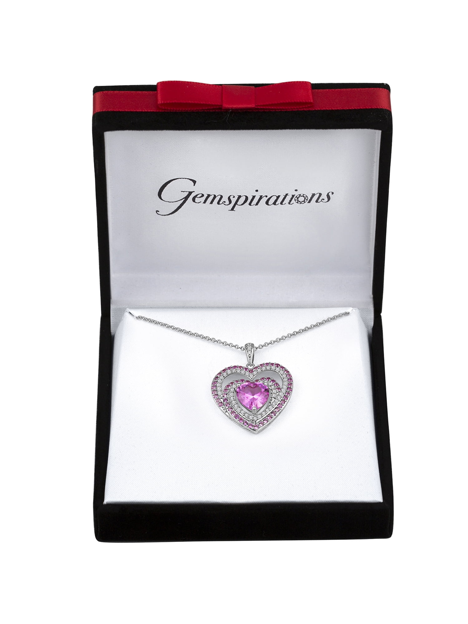 Believe by Brilliance Sterling Silver Plated Simulated Pink Sapphire with CZ Accents Heart Pendant, 18