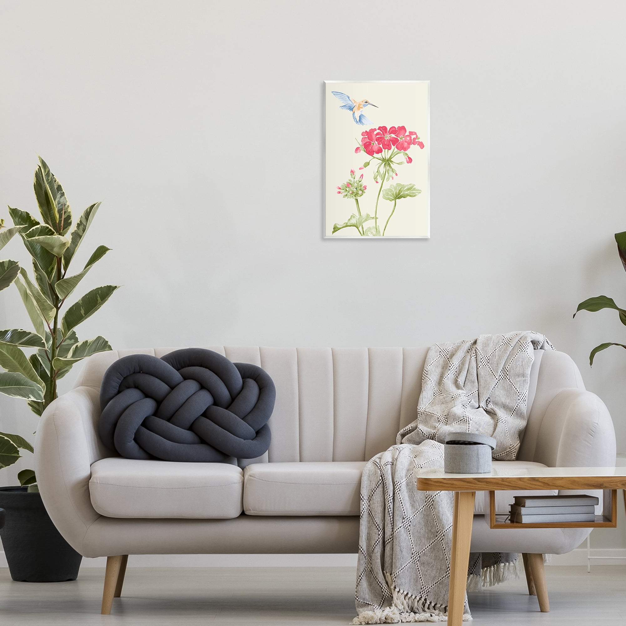 Stupell Industries Geraniums & Hummingbird Botanical & Floral Painting Unframed Art Print Wall Art, 13 x 19