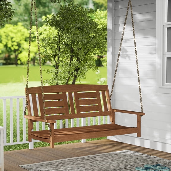 Furinno TIOMAN Porch Swing, Outdoor Hanging Wooden Swing with Chain, for Patio, Garden, Porch, Light Wood
