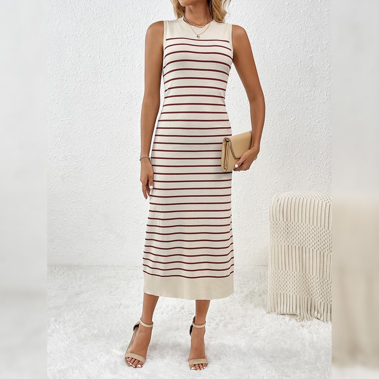 IDOPIP Women's 2025 Summer Sleeveless Striped Bodycon Midi Dress Crew Neck Slim Ribbed Knit Dresses - Walmart.com IDOPIP Women's 2025 Summer Sleeveless Striped Bodycon Midi Dress Crew Neck Slim Ribbed Knit Dresses - Walmart.com