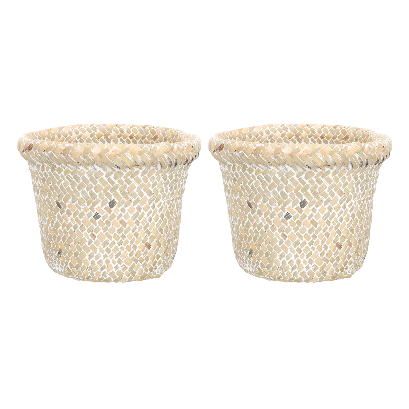 2pcs Vintage Style See Grass Woven Baskets Woven Buckets Desktop
