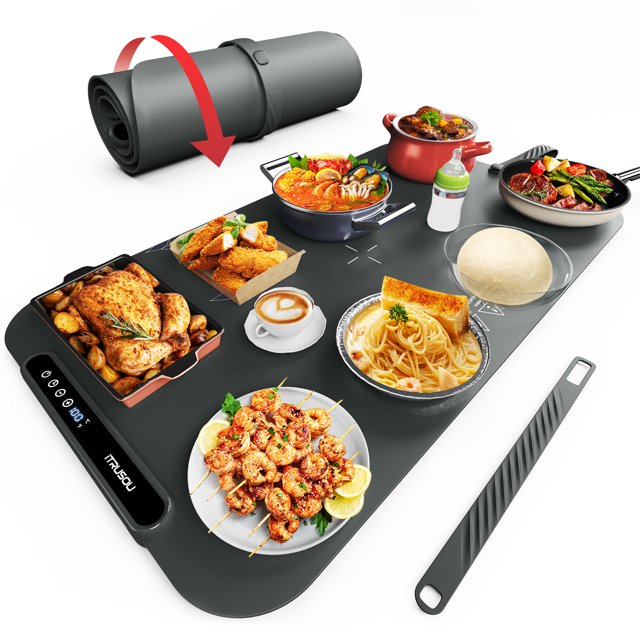 Food Warming Mat, iTRUSOU Electric Warming Tray Full Surface Heating 7 Adjustable Temperature 99 Hours Timing, Versatile Food Warmer for Parties Buff