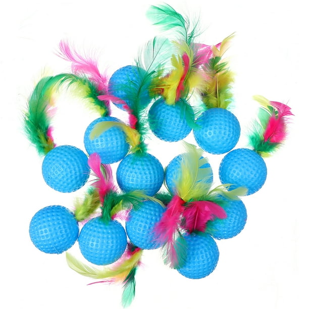 24 juguetes divertidos para gatos, con forma de bola de plumas, juguete para burlarse de gatos, suministros para mascotas con sonido para el hogar, tienda de colores surtidos