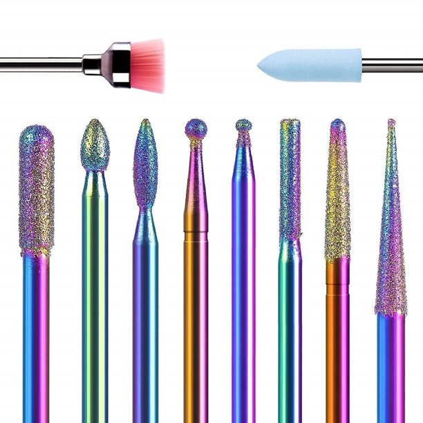 Juego de 10 brocas de diamante para uñas, kit profesional de brocas para cutículas para uñas de gel acrílico, herramientas para quitar moldes de manicura y pedicura, salón en casa, iridiscente Sincero Electrónica