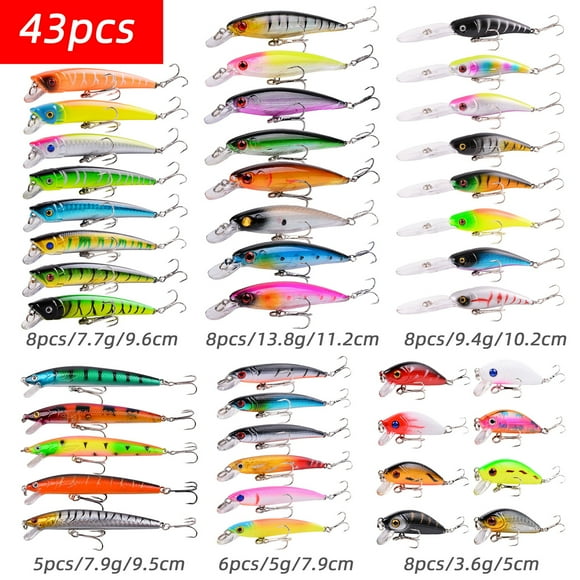 EDTara 43pcs Kit de Leurres de Pêche Minnow Appâts Durs Crankbait Équipement de Pêche pour Brochet Bass Eau Douce Salée