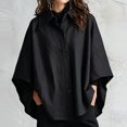 thumbnail image 2 of Sorvello Women Poncho Sleeve Lapel Button Down Oversized Batwing Shirt Outerwear Summer Fall Loose Top Causal Outfits Black L, 2 of 5