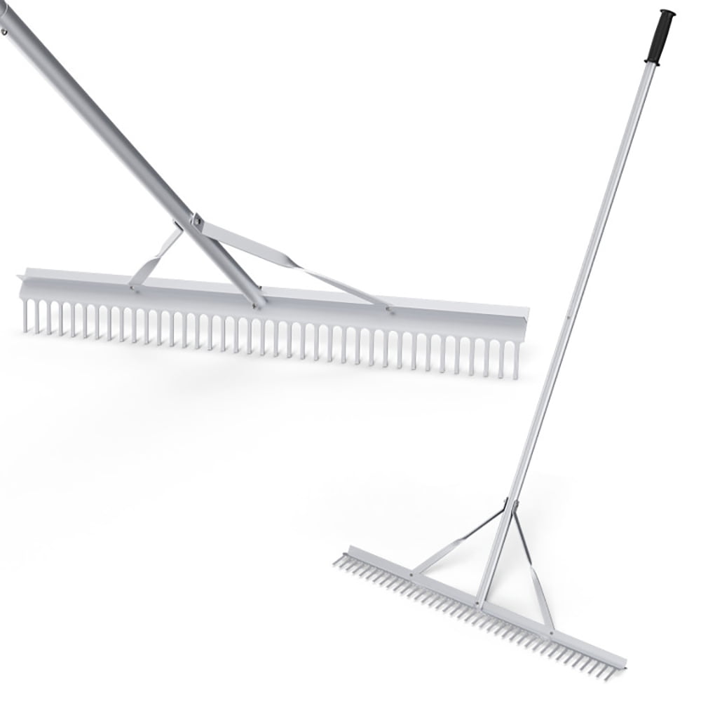 Yardi Yard Aluminum Rake with 36" Wide Rake Head and 68" Long Handle, Rolling Lawn Aerator, Rotary Spike Lawn Aerator