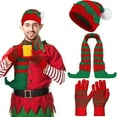 thumbnail image 5 of Christmas Knitted Hat Scarf 3-Piece Set Bell Decoration Set Head Hat Red Green, 5 of 7