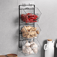 thumbnail image 3 of 3 Compartments Wall Mounted Ginger Garlic Container Countertop Onion and Potato Storage Box with Metal Rack,Length 40cm, 3 of 7